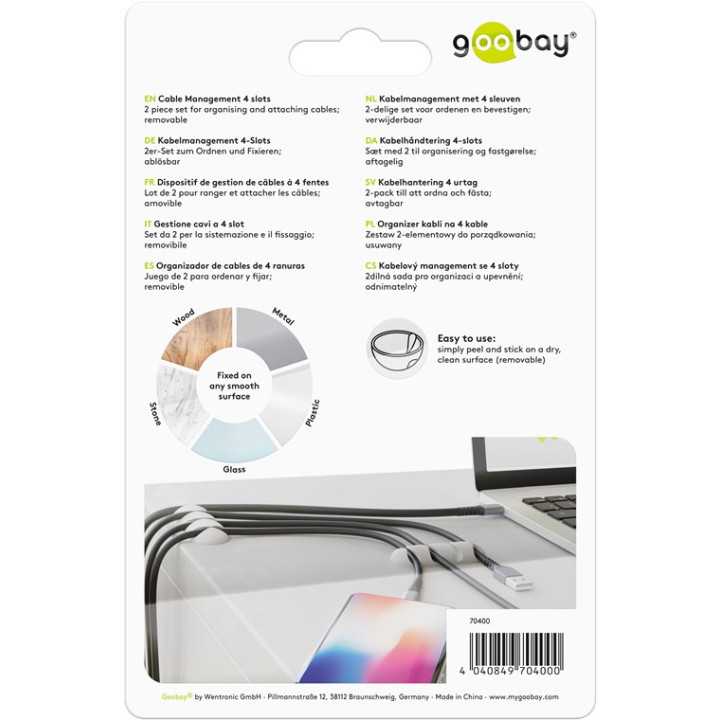 Cleme pentru gestionarea cablurilor cu 4 sloturi Goobay set 2buc alb