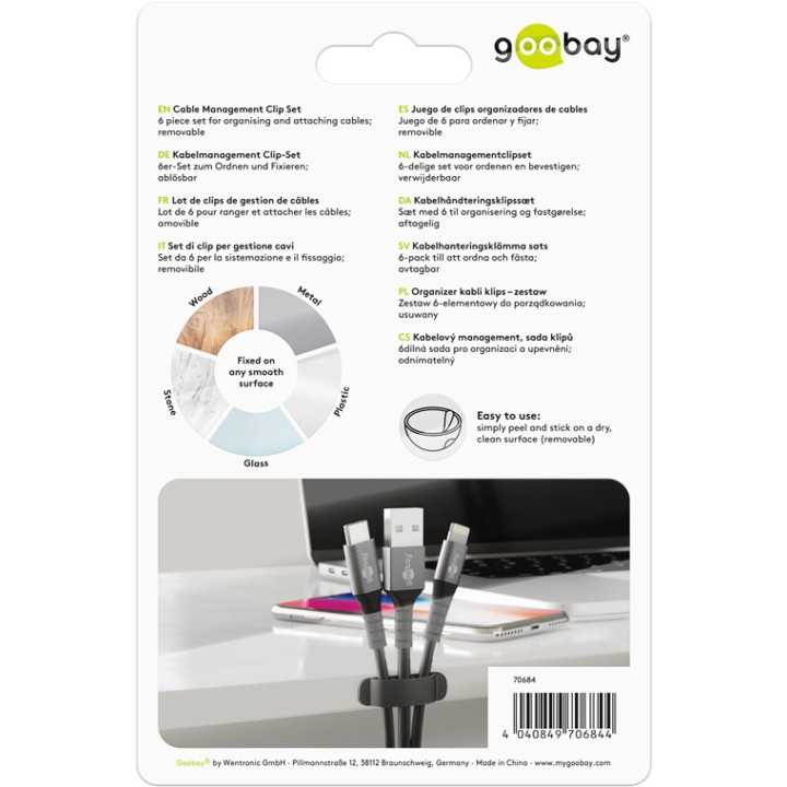 Cleme pentru gestionarea cablurilor Goobay set 6buc negru