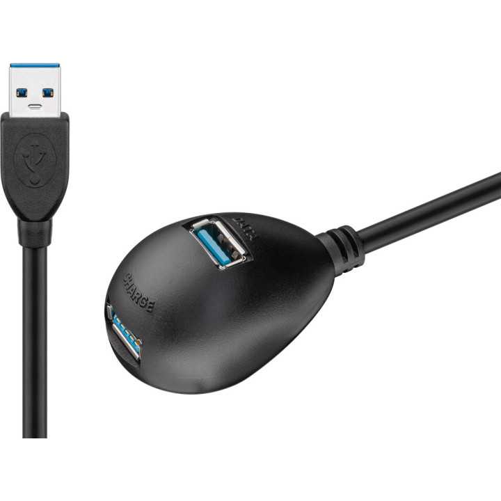 Cablu prelungitor USB 3.0 Hi-Speed la 2x USB 3.0 A mama 5Gbit/s cu picior de birou 1.5m Goobay