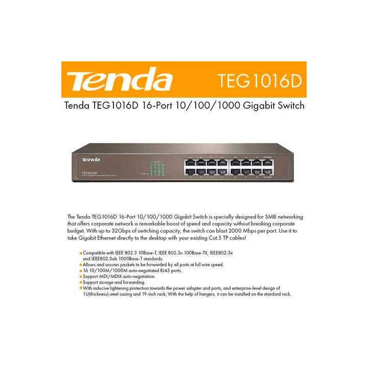 Switch Tenda TEG1016D 16 porturi Gigabit desktop sau montabil in rack