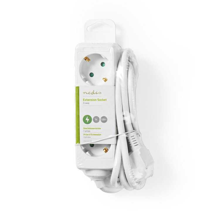 Prelungitor electric Nedis 3 prize 1.5m H05VV-F 3G1.5mm2 3680W 16A alb