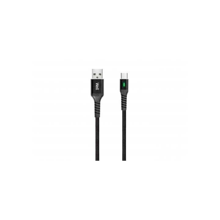 Cablu de date si incarcare USB Type C 1m Well indicator incarcare 3A negru
