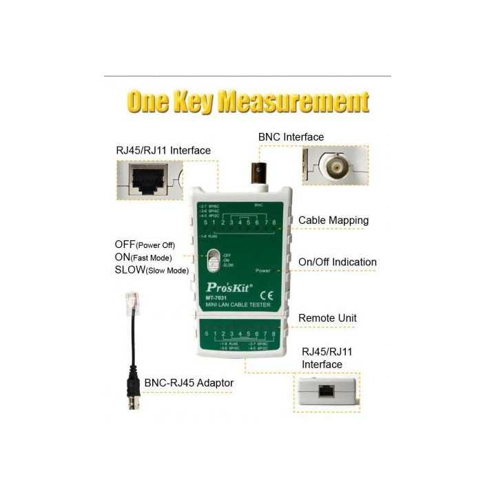 Mini tester pentru cablu BNC si retea RJ45 Pro`sKit