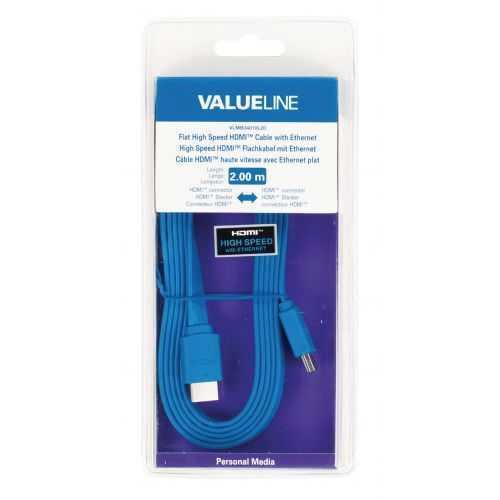 Cablu HDMI tata - HDMI tata High Speed cu Ethernet plat 2m albastru VALUELINE