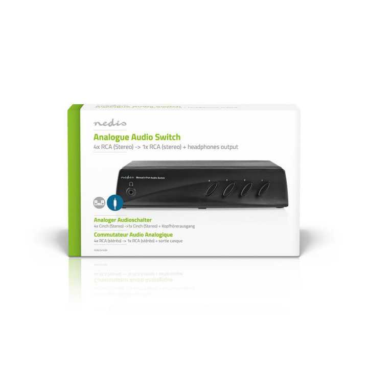 Comutator audio analogic Nedis 4x (2x RCA Stereo mama) - 1x RCA Stereo mama +iesire casti negru