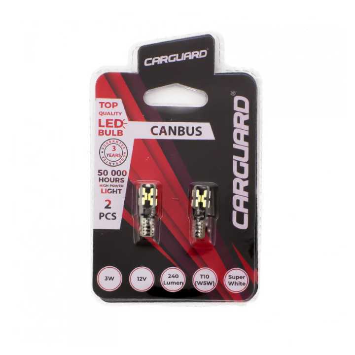 Set becuri LED auto T10 W5W 3W 240lm 6500K 12V Canbus pentru interior/portbagaj CARGUARD