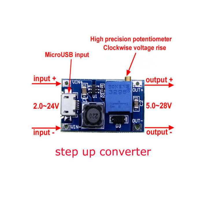 Modul DC-DC BOOST de 2A Intrare 2-24V Iesire pana la 28V