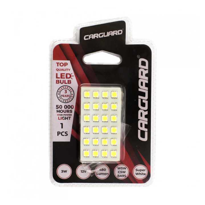 Placa cu LED SMD 65x35 mm 12V SMD5050 3W lumina alba 480lm inclus adaptoare W5W C5W BA9S CarGuard