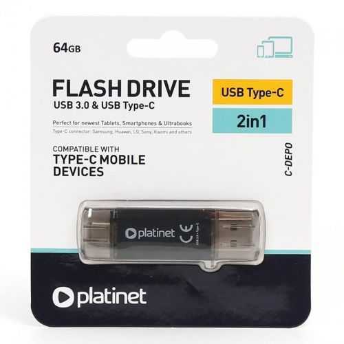 Flash Drive USB 3.0 + TYPE C 64GB C-DEPO PLATINET PMFC64S