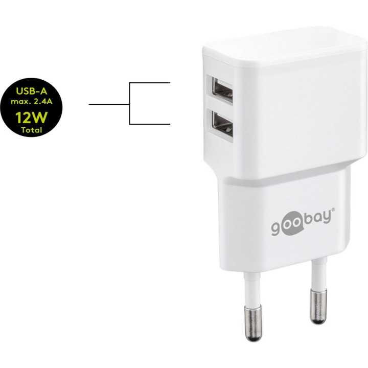 Incarcator dual Apple Lightning USB 2.4A 12W 1m alb Goobay