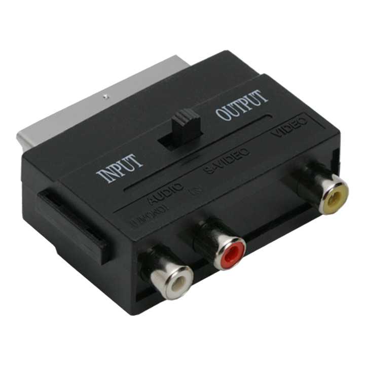 Adaptor EURO RCA soclu 3x RCA - fisa EUROSCART cu comutator IN-OUT 05161