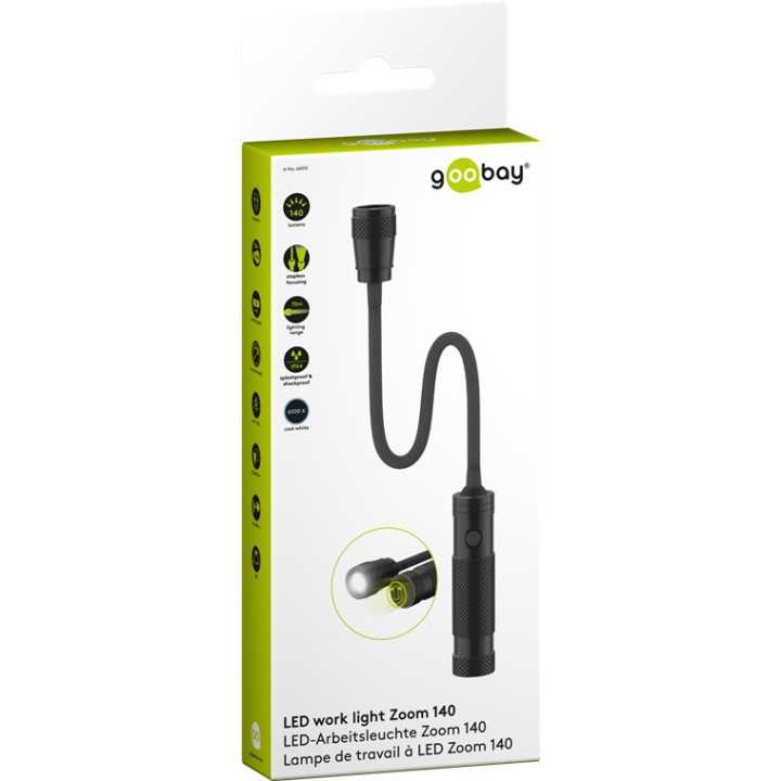 Lampa LED de lucru 3W 6500K Lumina Zoom 140lm 70m aluminiu magnet IPX4 3x AAA 515x30mm Goobay