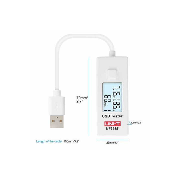 Tester USB UNI-T UT658B monitorizeaza starea de incarcare a dispozitivelor alimentate prin USB