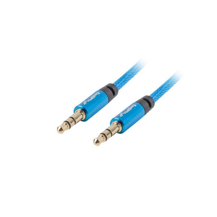 Cablu audio Jack 3.5 mm tata-tata albastru panzat 1m Lanberg