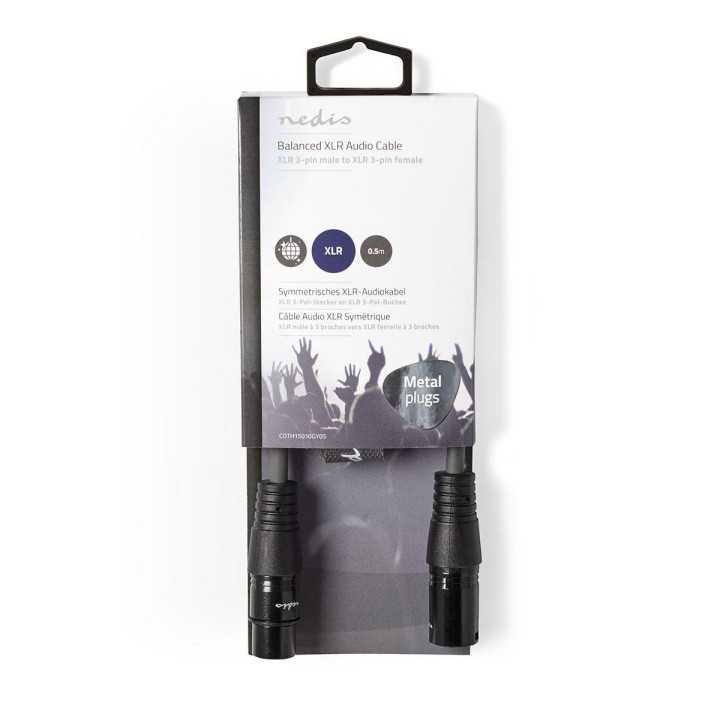 Cablu audio XLR 3-Pini tata - XLR 3-Pini mama Balansat 0.5m GrI NEDIS