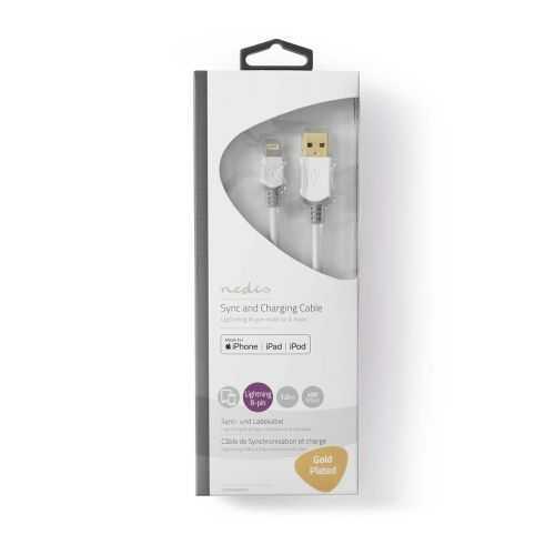 Cablu Apple Lightning 8-Pin - USB-A Gold Plated 1m Round PVC White/Grey Window Box NEDIS