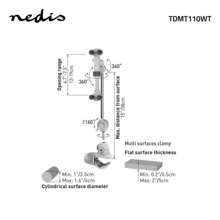 Suport pentru tableta si smartphone 4-12" reglabil rotire 360Nedis