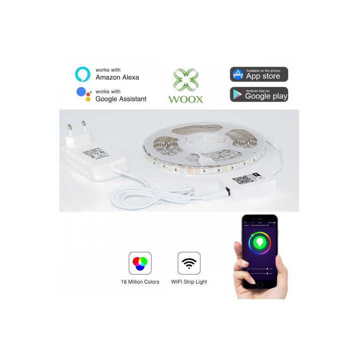 Set Banda LED Smart WiFi Woox R5093 5m RGB color + Alb cald 24W (150buc x 0.16W)