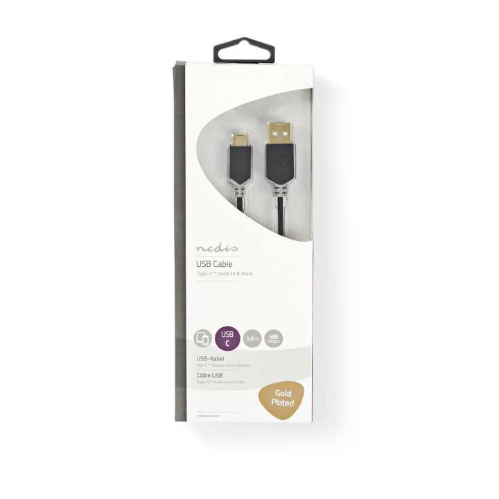 Cablu USB type C 2.0 tata - USB A tata 1m aurit antracit Nedis