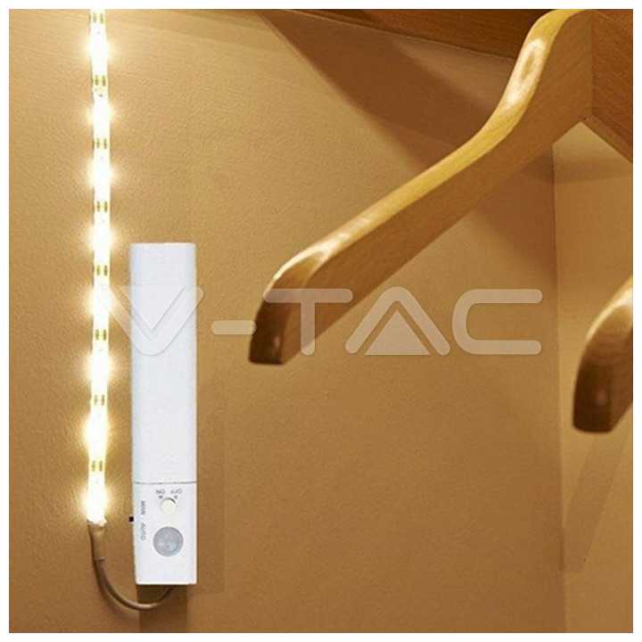 Banda LED 2835 2.4W 1m 2700K cu senzor de miscare si alimentare baterii 4x AAA V-TAC