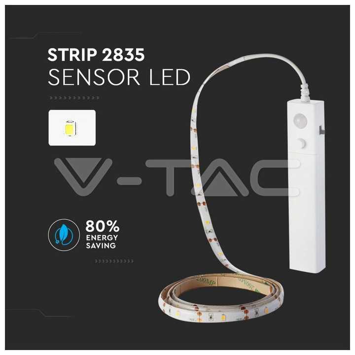 Banda LED 2835 2.4W 1m 2700K cu senzor de miscare si alimentare baterii 4x AAA V-TAC