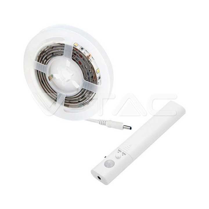 Banda LED 2835 2.4W 1m 4000K cu senzor de miscare si alimentare baterii 4x AAA V-TAC