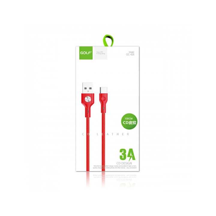 Cablu USB la USB Type C Golf CD Leather 3A rosu 1m GC-60t