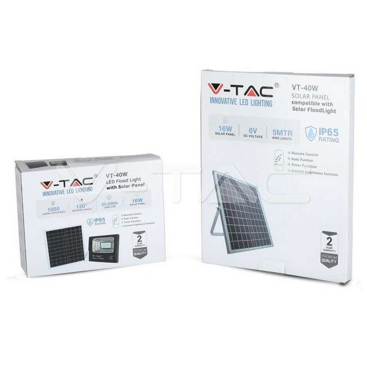 Reflector LED 16W 6000K 1050lm cu incarcare solara V-TAC