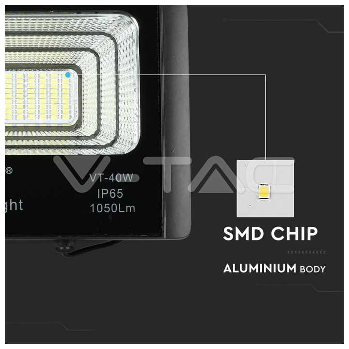 Reflector LED 16W 6000K 1050lm cu incarcare solara V-TAC