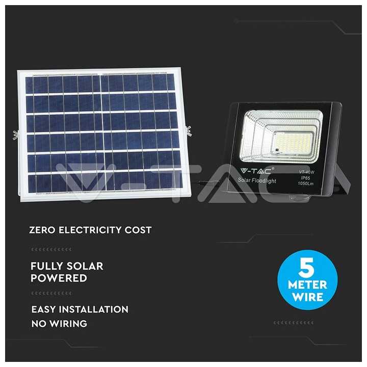 Reflector LED 16W 6000K 1050lm cu incarcare solara V-TAC