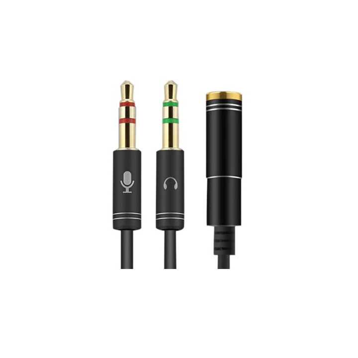 Adaptor cablu casca microfon 4 PINI mama la 2x JACK 3.5 mm 0.3m slim negru