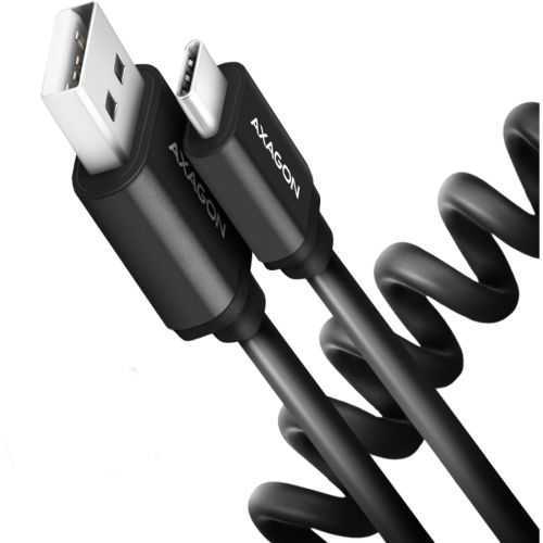 Cablu Twister USB TYPE C la USB-A 0.6m spiralat USB2.0 3A Aluminiu Negru BUCM-AM10TB AXAGON