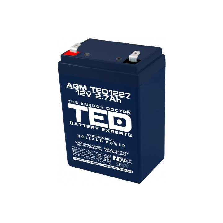 Acumulator plumb acid AGM 12V 2.7Ah F1 (4.8mm) TED1227F1