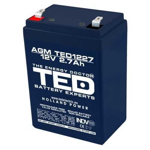 Acumulator plumb acid AGM 12V 2.7Ah F1 (4.8mm) TED1227F1