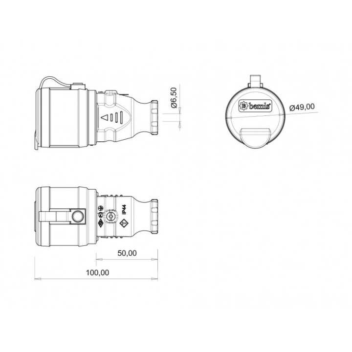 Fisa SCHUKO cauciuc cu capac Bemis BK1-1402-2311 2P+E 16A 250V IP44