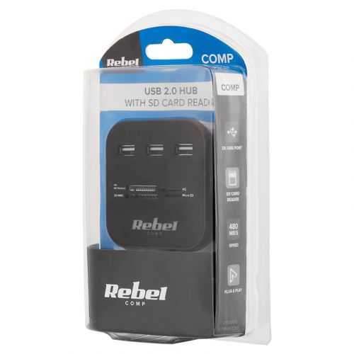 HUB 3x USB 2.0 cititor card SD/MICROSD cablu 50cm REBEL