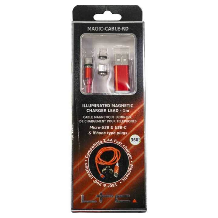 Cablu 1m 3in1 USB TYPE C iPhone Micro USB iluminat LED rosu