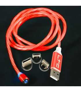Cablu 1m 3in1 USB TYPE C iPhone Micro USB iluminat LED rosu