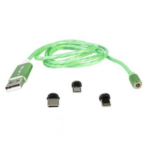 Cablu 1m 3in1 USB TYPE C iPhone Micro USB iluminat LED verde