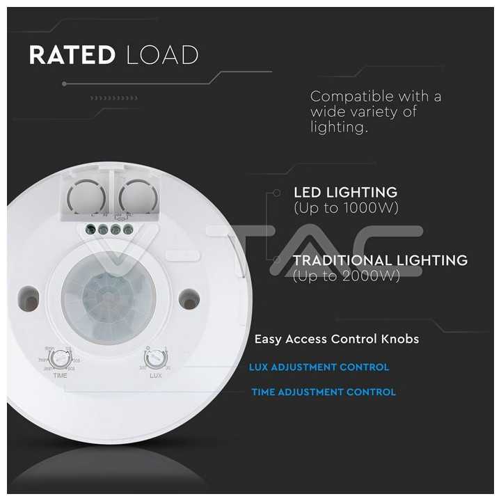 Senzor miscare cu montaj pe tavan 360 grade alb max 2000W V-TAC
