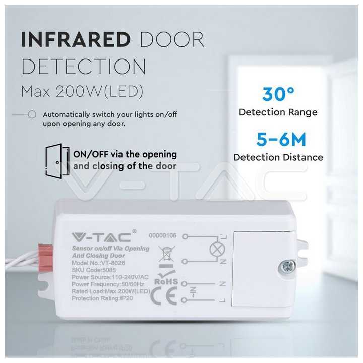 Senzor miscare ON/OFF reactie la inchidere si deschidere usa max 500W V-TAC