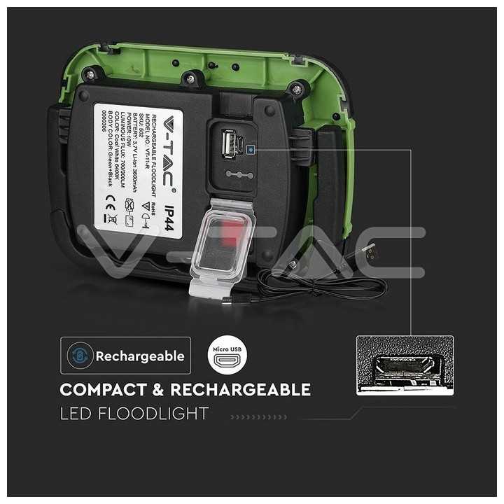 Reflector portabil 10W IP44 4000K 700lm functie S.O.S +USB cip SAMSUNG V-TAC