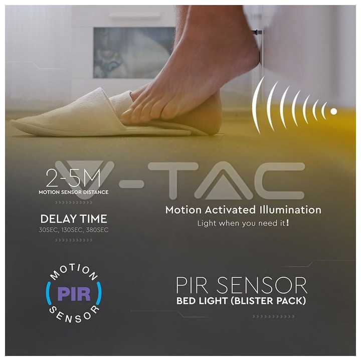 Kit banda LED cu senzor de miscare pentru iluminat pat 4500K 260lm (DOUBLE) 2m IP20 V-TAC
