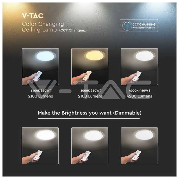 Aplica LED 40W 3IN1 dimabil cu telecomanda 2800lm IP20 V-TAC SKU-14741