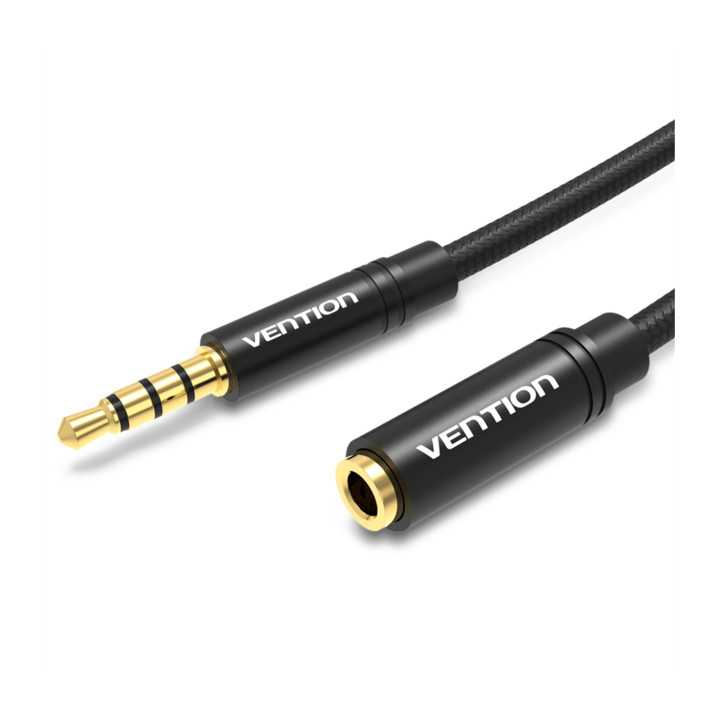Cablu prelungitor audio stereo 4 pini Jack 3.5 mm mama-tata 5m aurit negru VENTION BHBBJ