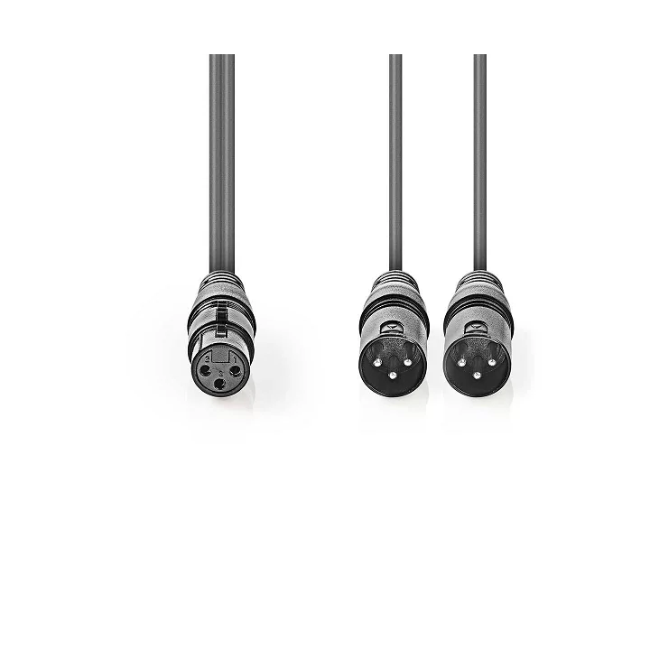 Cablu audio balansat stereo 2x XLR 3-pini tata - XLR 3-pini mama 1.5m gri Nedis