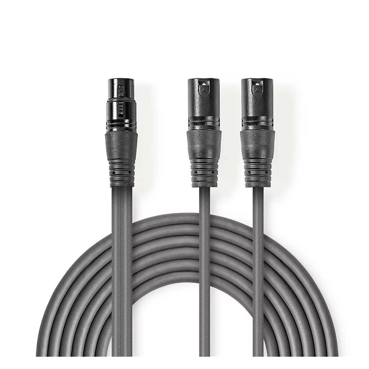 Cablu audio balansat stereo 2x XLR 3-pini tata - XLR 3-pini mama 1.5m gri Nedis