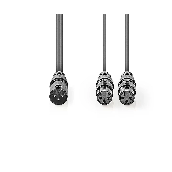 Cablu audio balansat stereo Nedis XLR 3-pini tata - 2x XLR 3-pini mama 1.5m gri