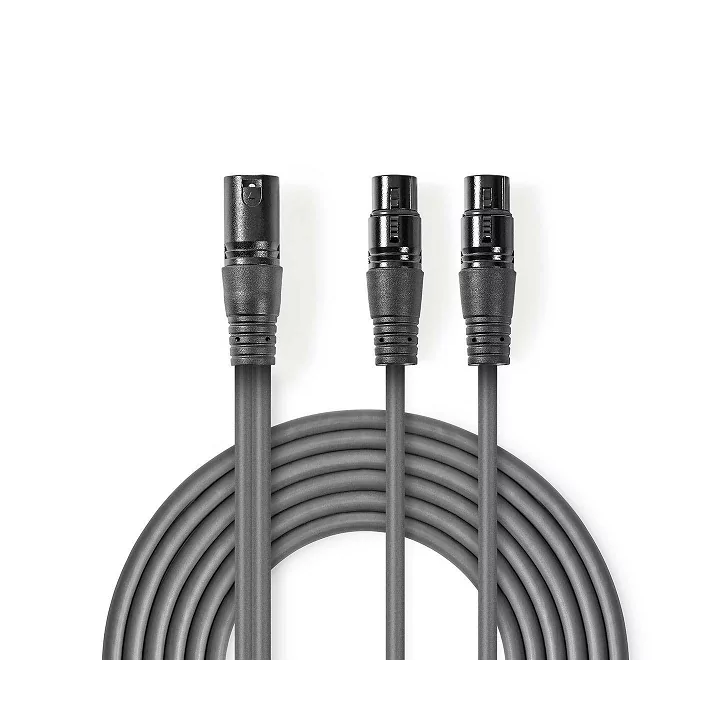 Cablu audio balansat stereo Nedis XLR 3-pini tata - 2x XLR 3-pini mama 1.5m gri