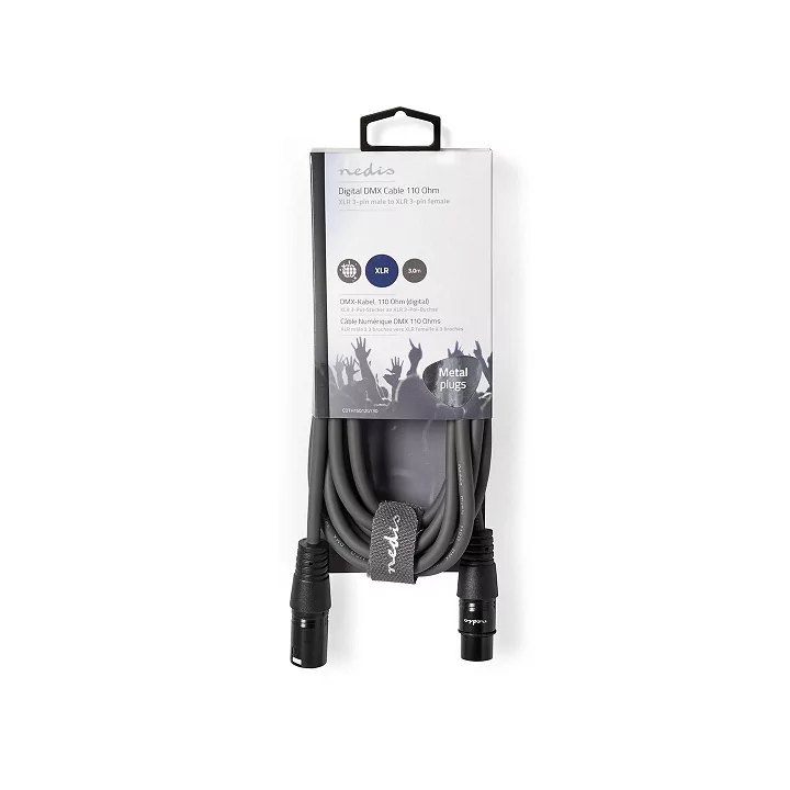 Cablu digital DMX 110 ohmi XLR 3-pini tata - XLR 3-pini mama 3m gri Nedis